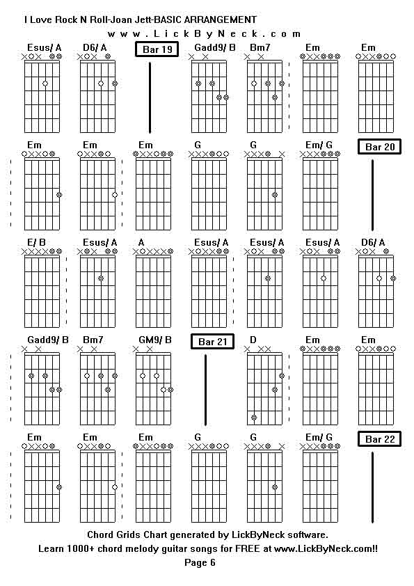 Chord Grids Chart of chord melody fingerstyle guitar song-I Love Rock N Roll-Joan Jett-BASIC ARRANGEMENT,generated by LickByNeck software.